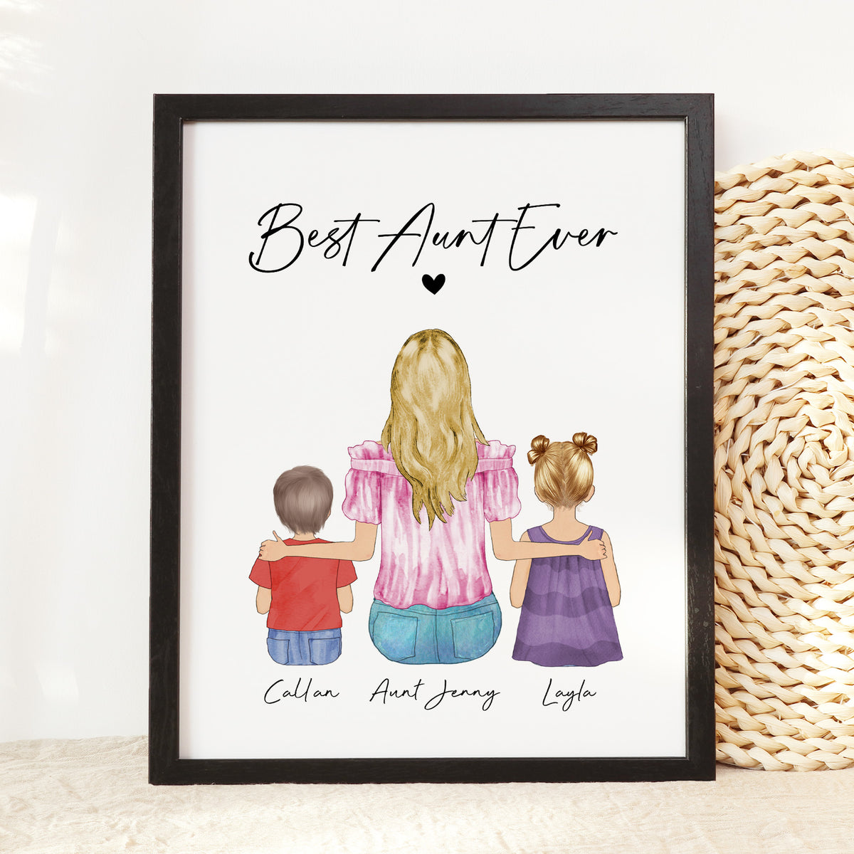 Custom Aunt with Niece & Nephew Portrait | Gift for Auntie