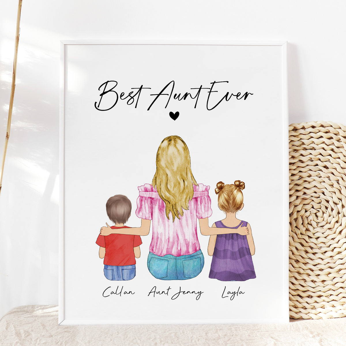 Custom Aunt with Niece & Nephew Portrait | Gift for Auntie