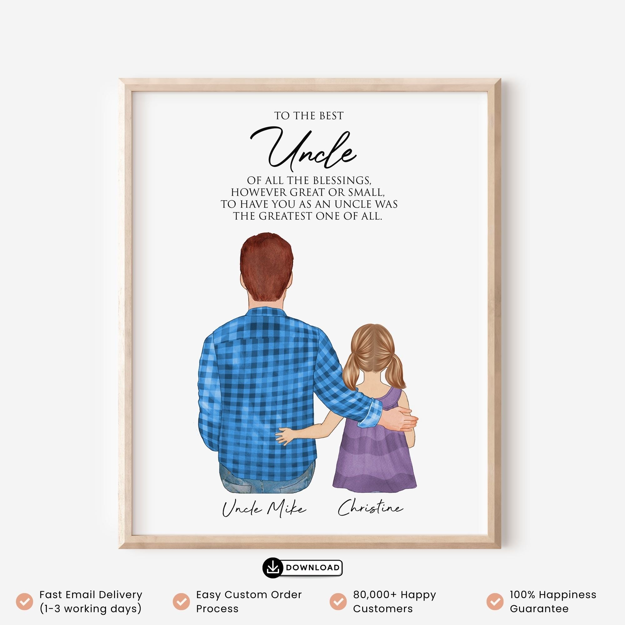 Custom Uncle and Niece and Nephew Illustration Wall Art