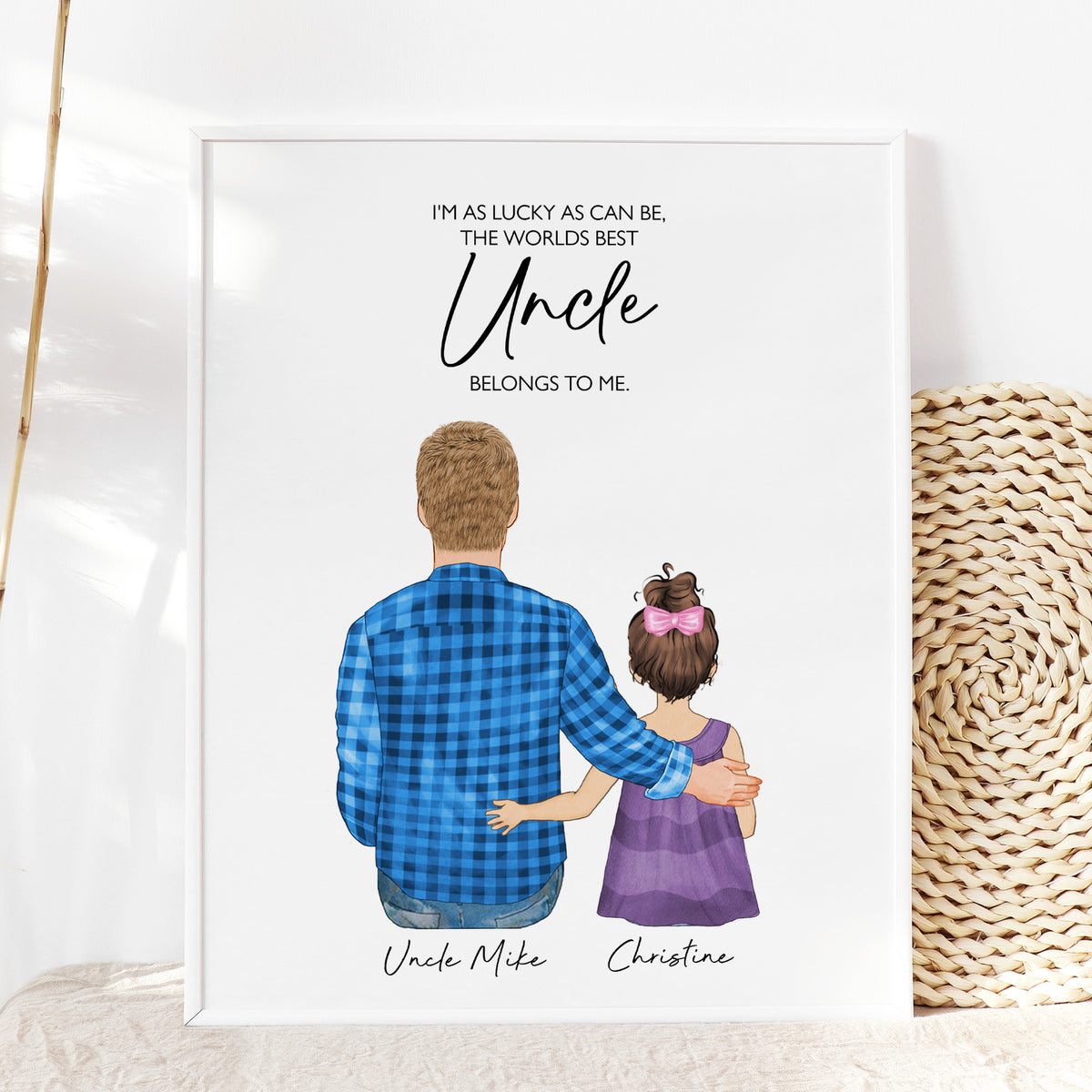 Custom Uncle with Niece & Nephew Portrait | Gift for Uncle