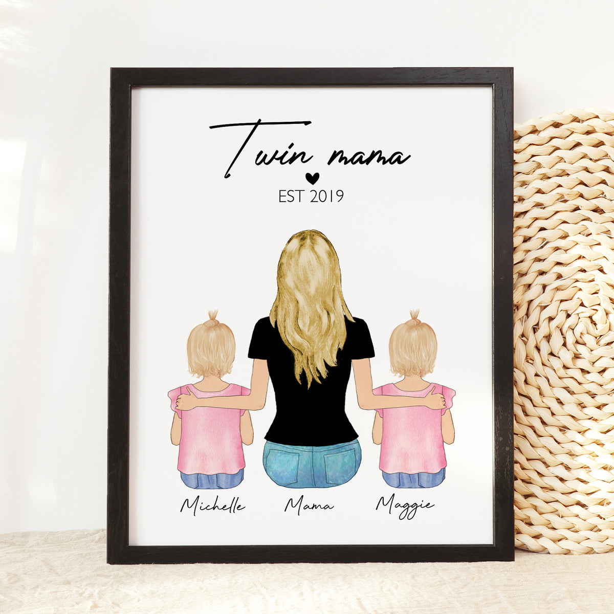 Custom Twin Mama Portrait | Gift for Mom of Twins
