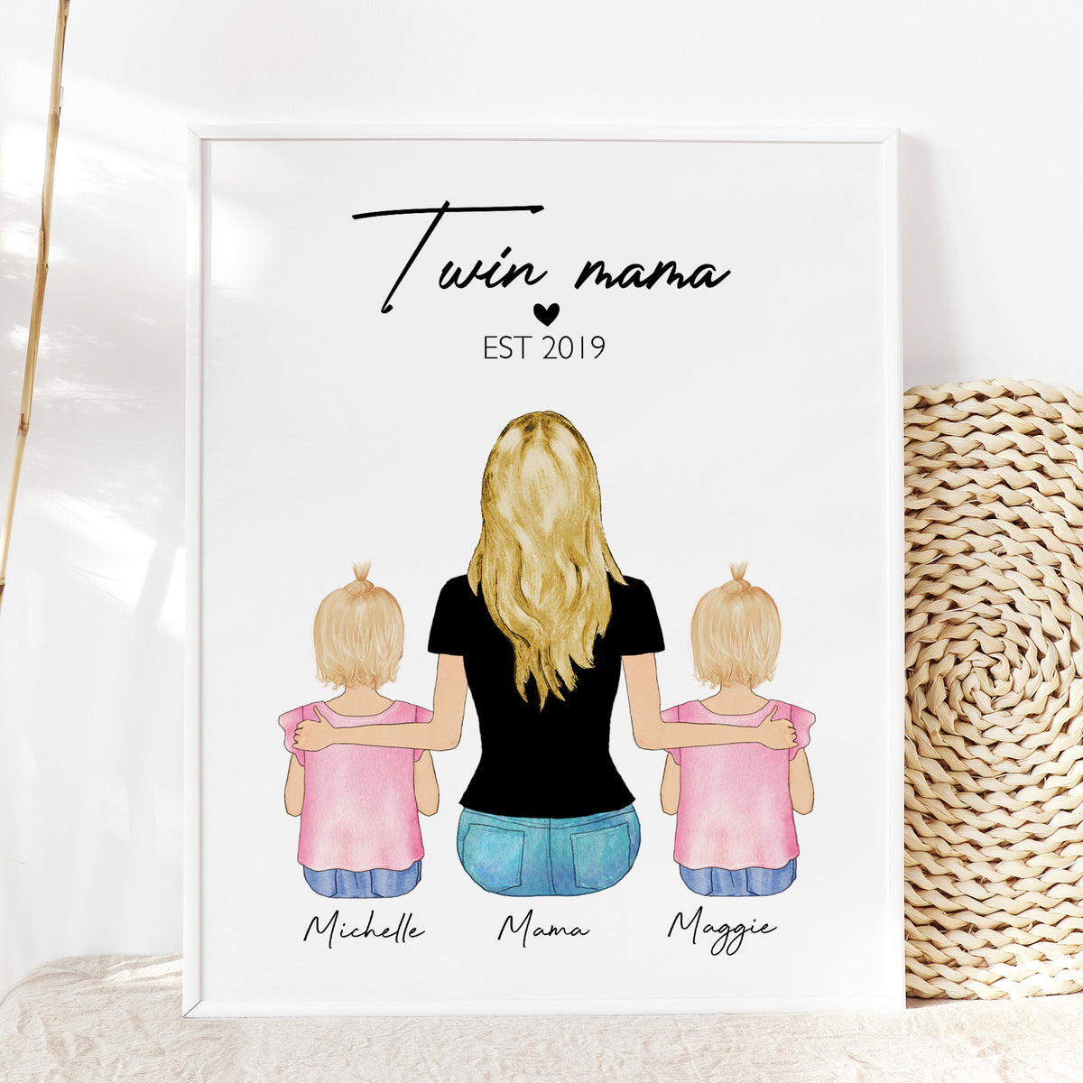 Custom Twin Mama Portrait | Gift for Mom of Twins