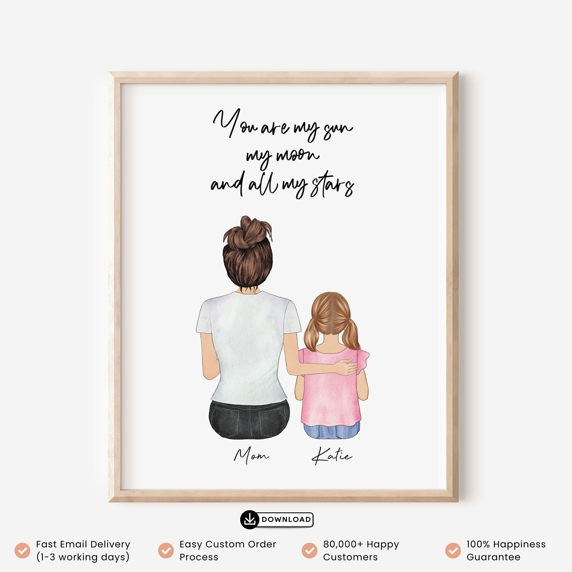 Custom Art Portrait of Mommy and Daughter