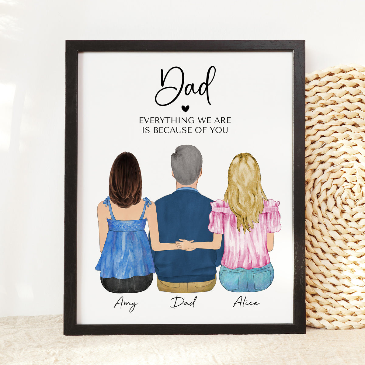 Custom Father & Daughters Portrait | 'Everything We Are' Gift