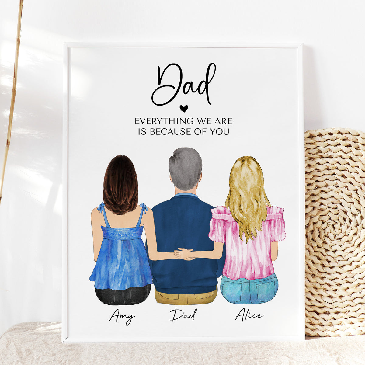 Custom Father & Daughters Portrait | 'Everything We Are' Gift
