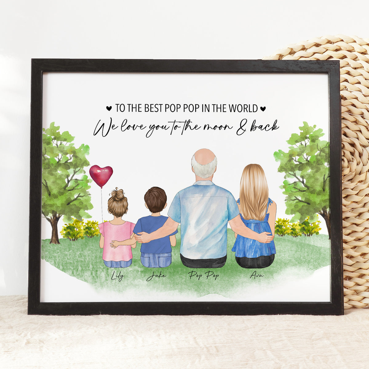 Custom Poppop & Grandchildren Portrait | Gift for Poppop