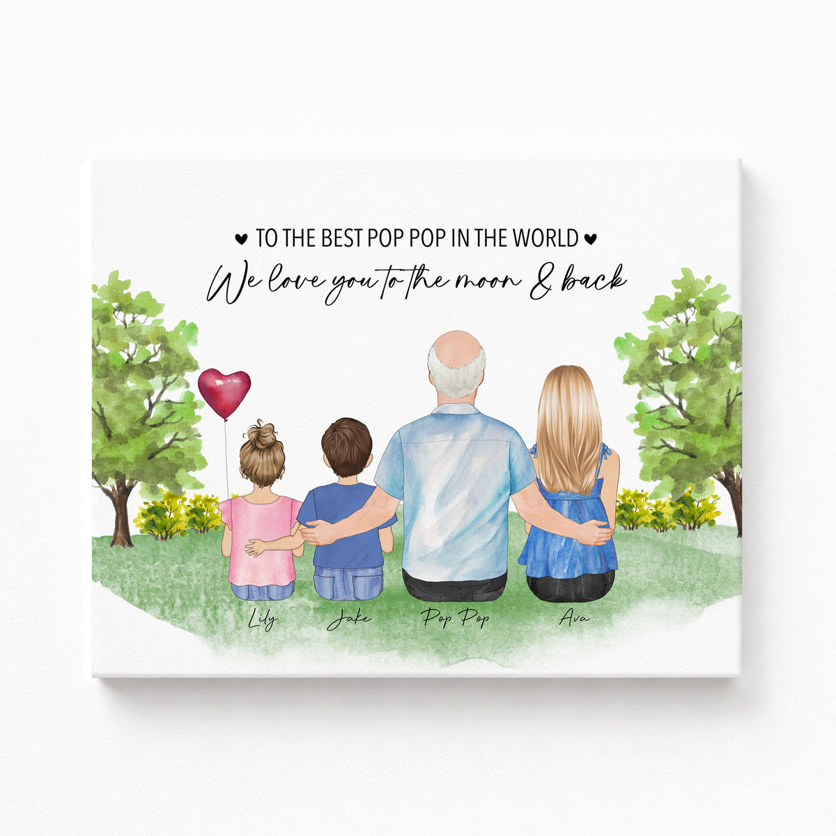 Custom Poppop & Grandchildren Portrait | Gift for Poppop