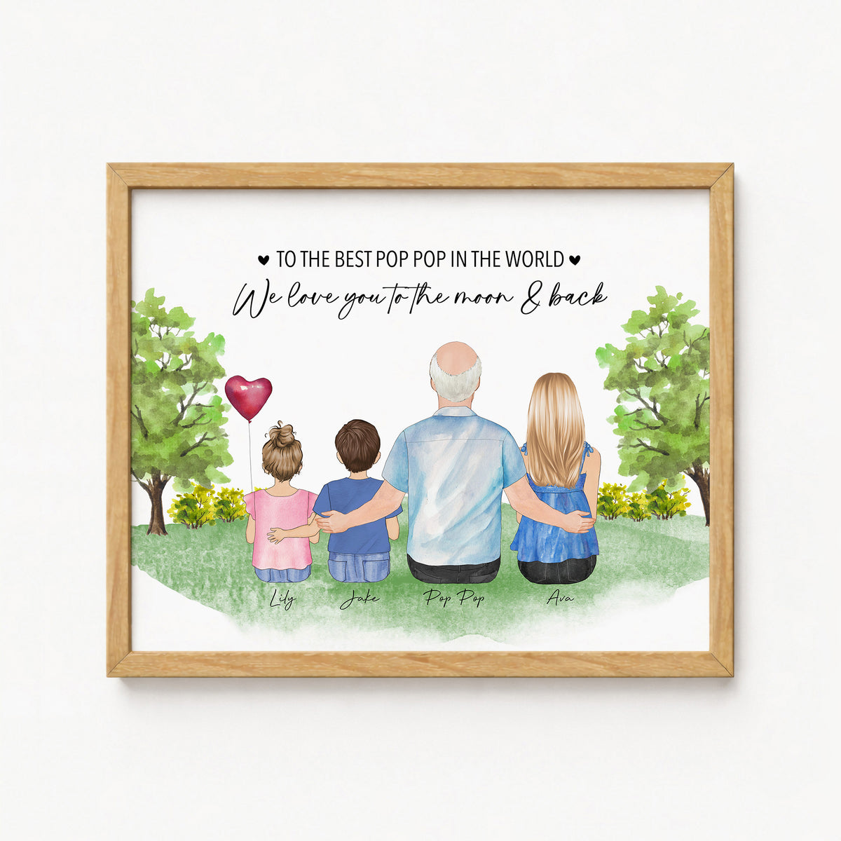 Custom Poppop & Grandchildren Portrait | Gift for Poppop