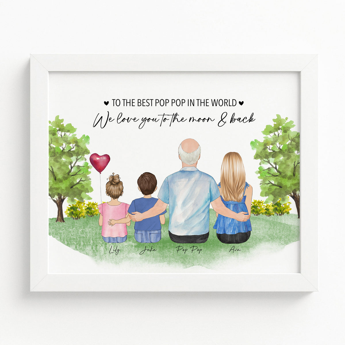 Custom Poppop & Grandchildren Portrait | Gift for Poppop
