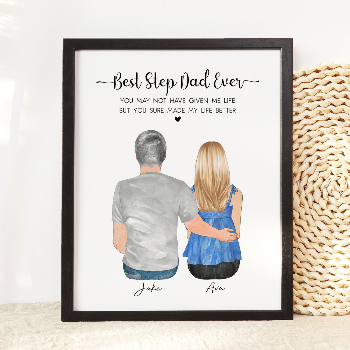 Custom Step Dad & Step Daughter Portrait | Bonus Dad Gift
