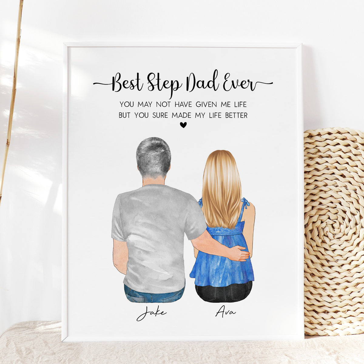 Custom Step Dad & Step Daughter Portrait | Bonus Dad Gift
