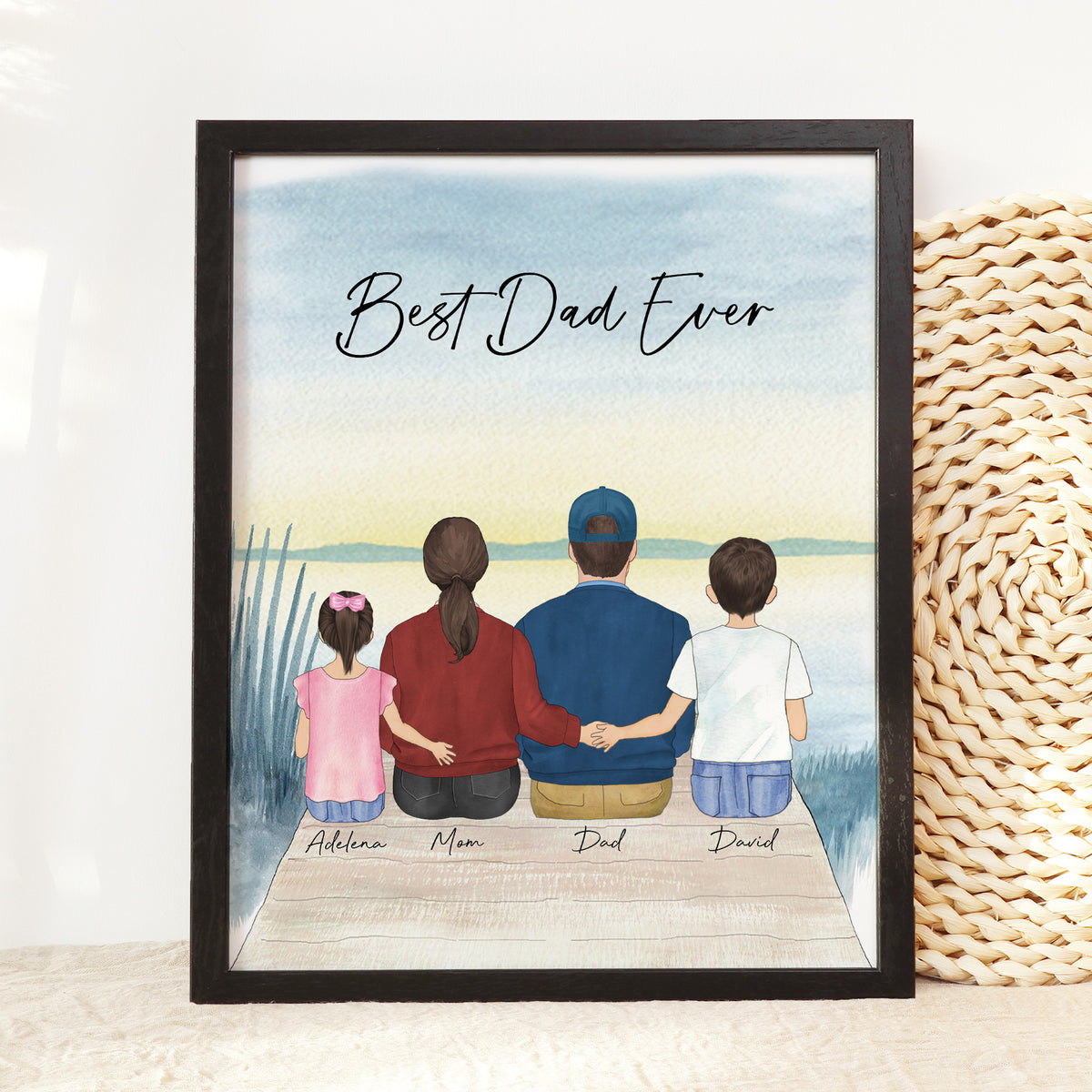 Custom Dad & Kids Family Portrait | Father's Day Gift for Dad