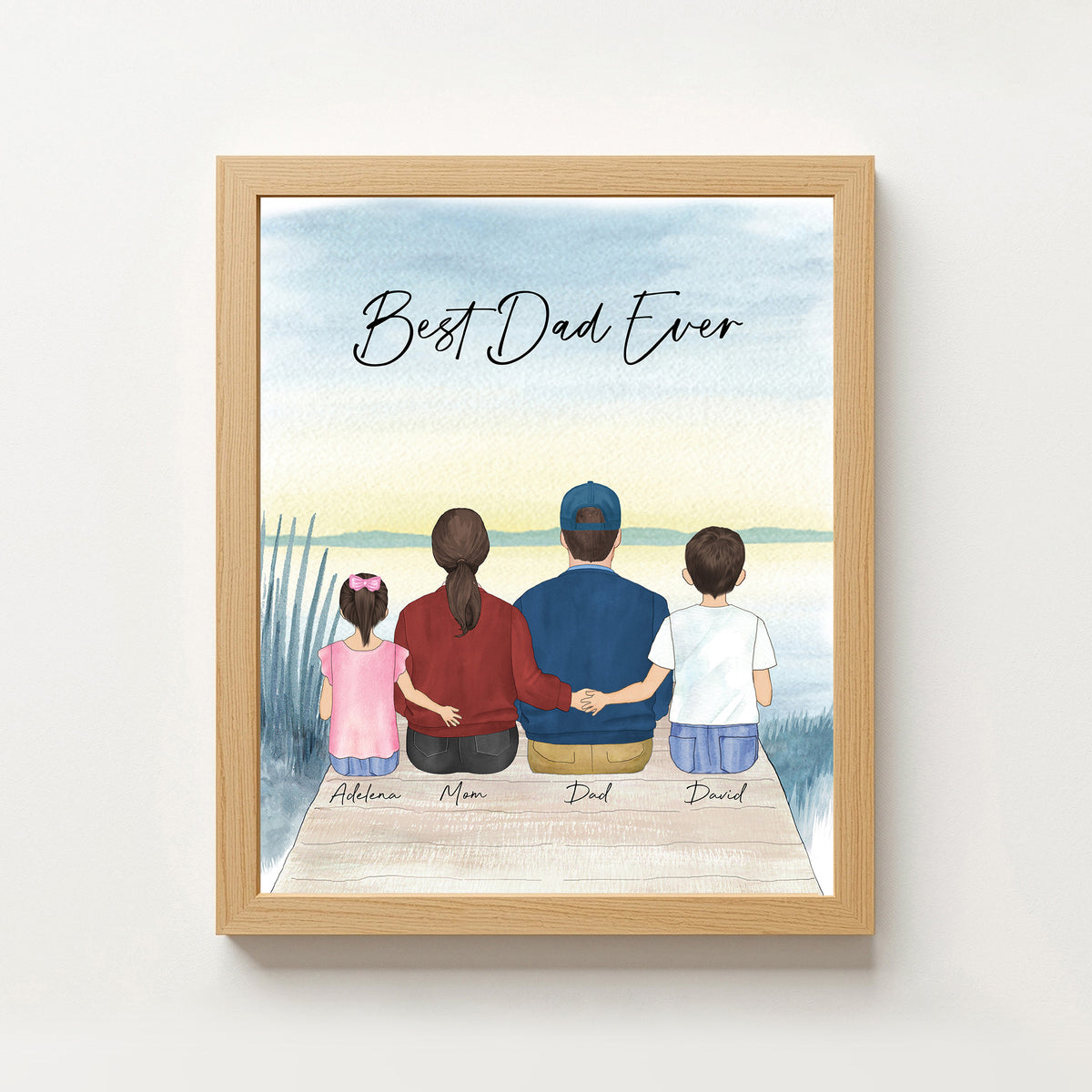 Custom Dad & Kids Family Portrait | Father's Day Gift for Dad