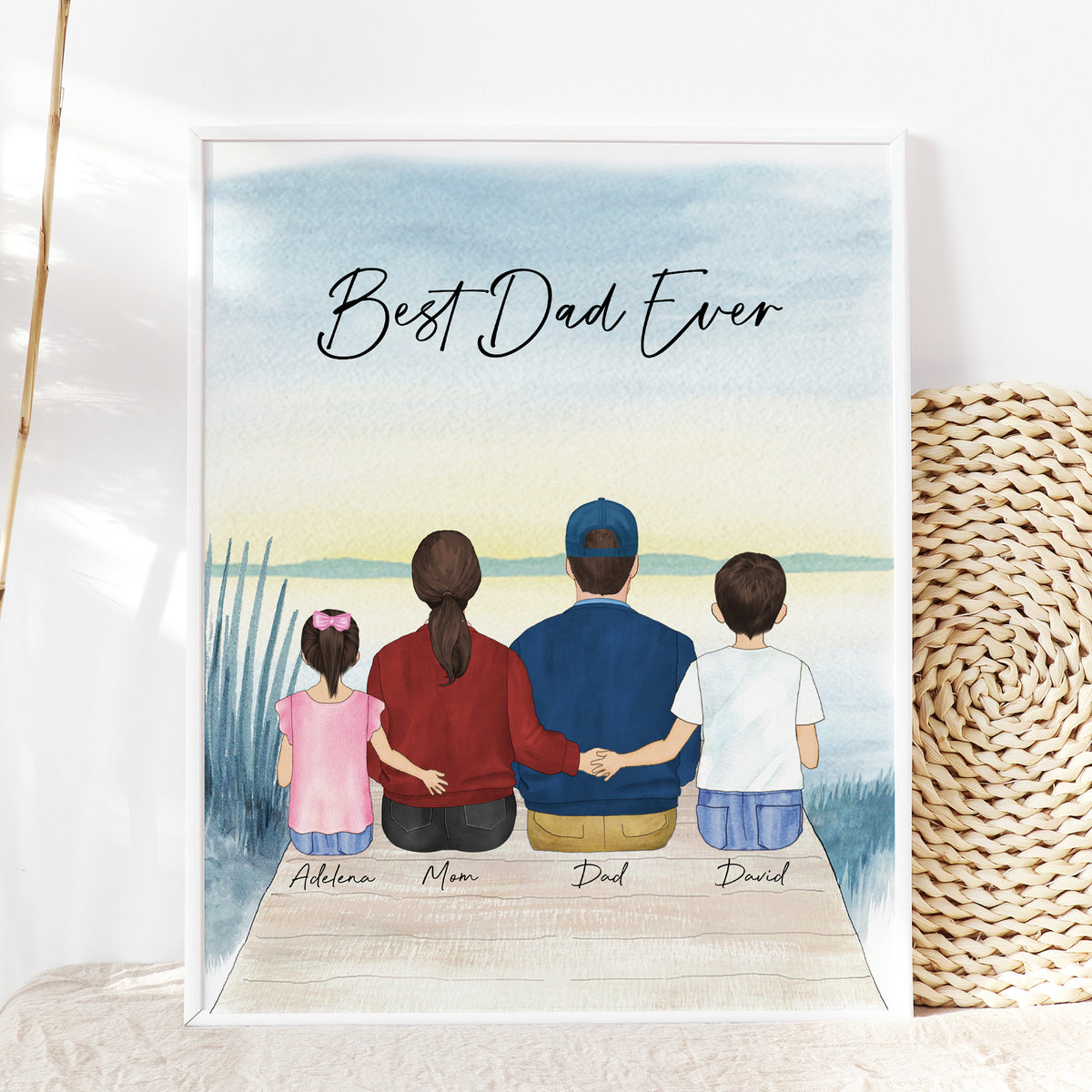 Custom Dad & Kids Family Portrait | Father's Day Gift for Dad