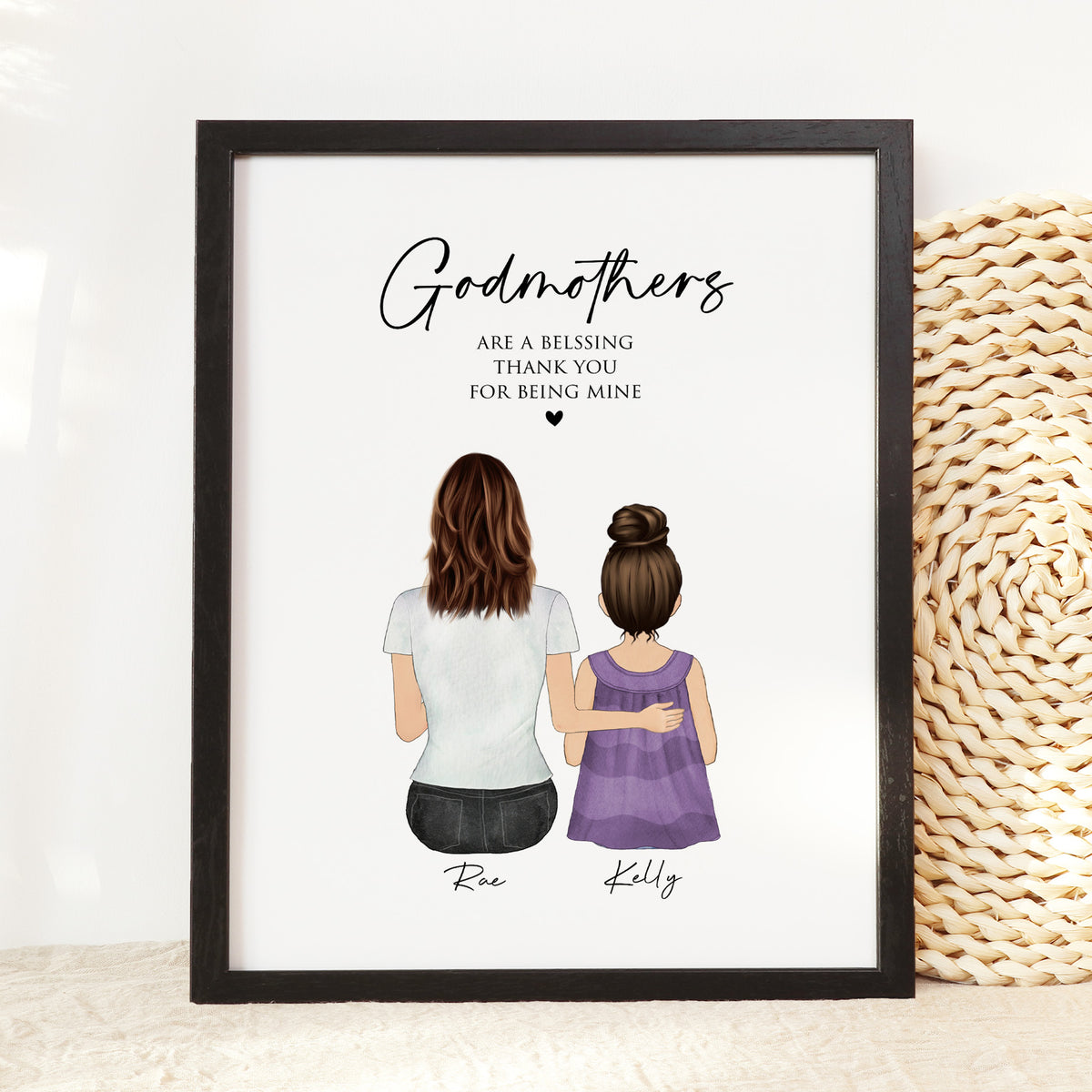 Custom Godmother Portrait Wall Art | Gift for Godmother