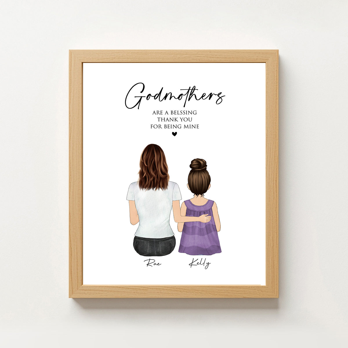 Custom Godmother Portrait Wall Art | Gift for Godmother