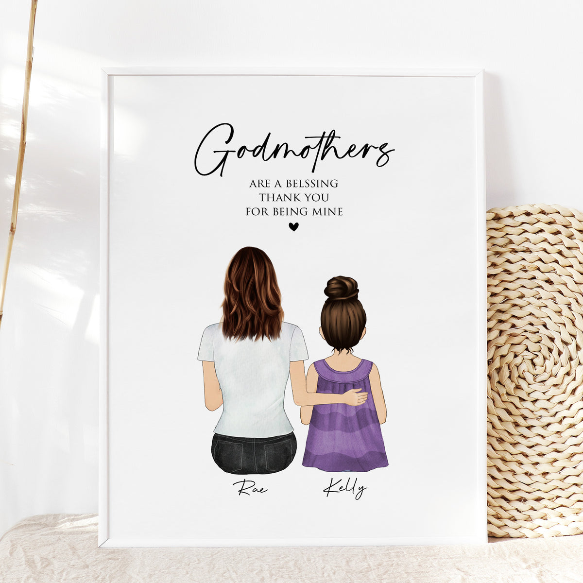 Custom Godmother Portrait Wall Art | Gift for Godmother