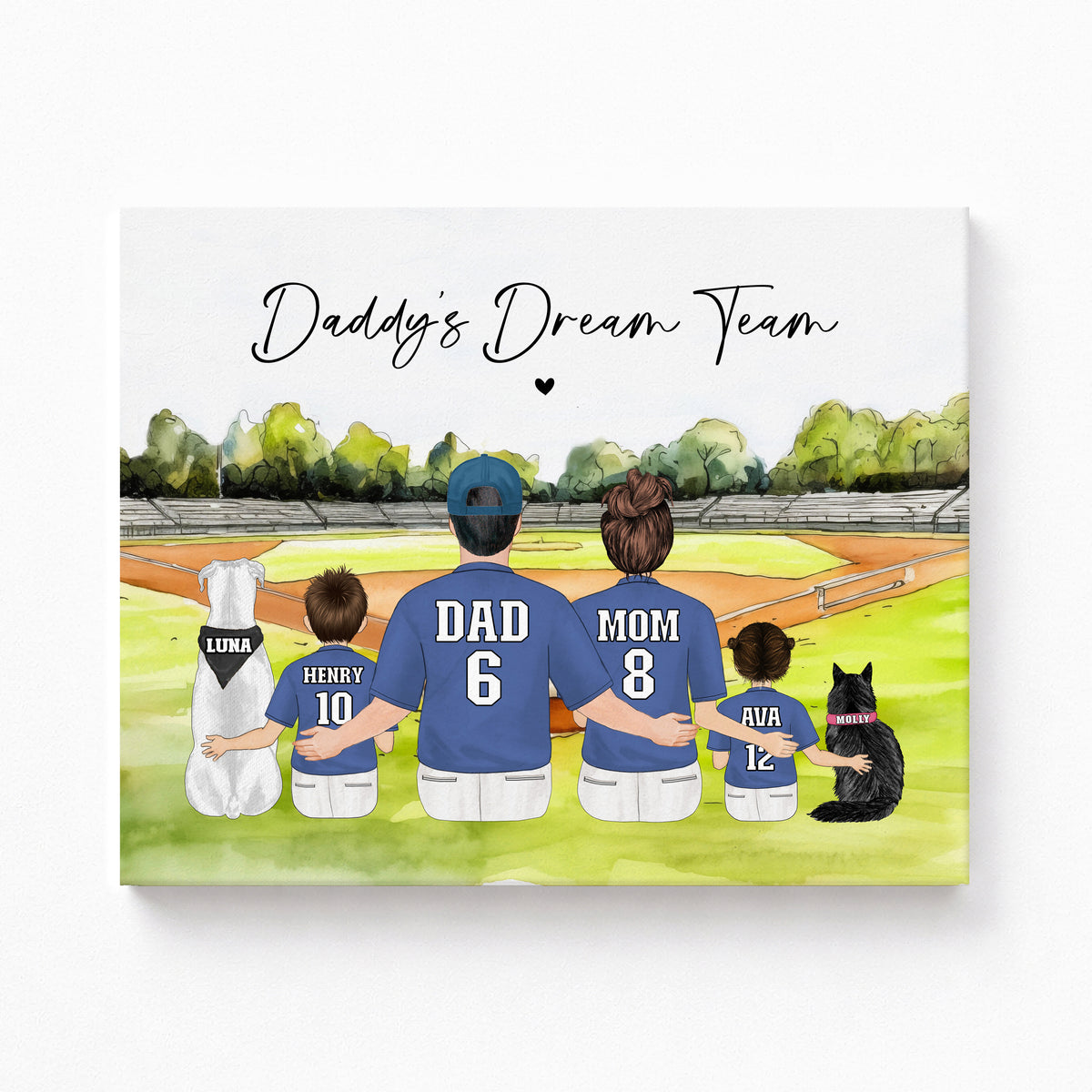 Custom Baseball Family Portrait | Baseball Gift for Dad