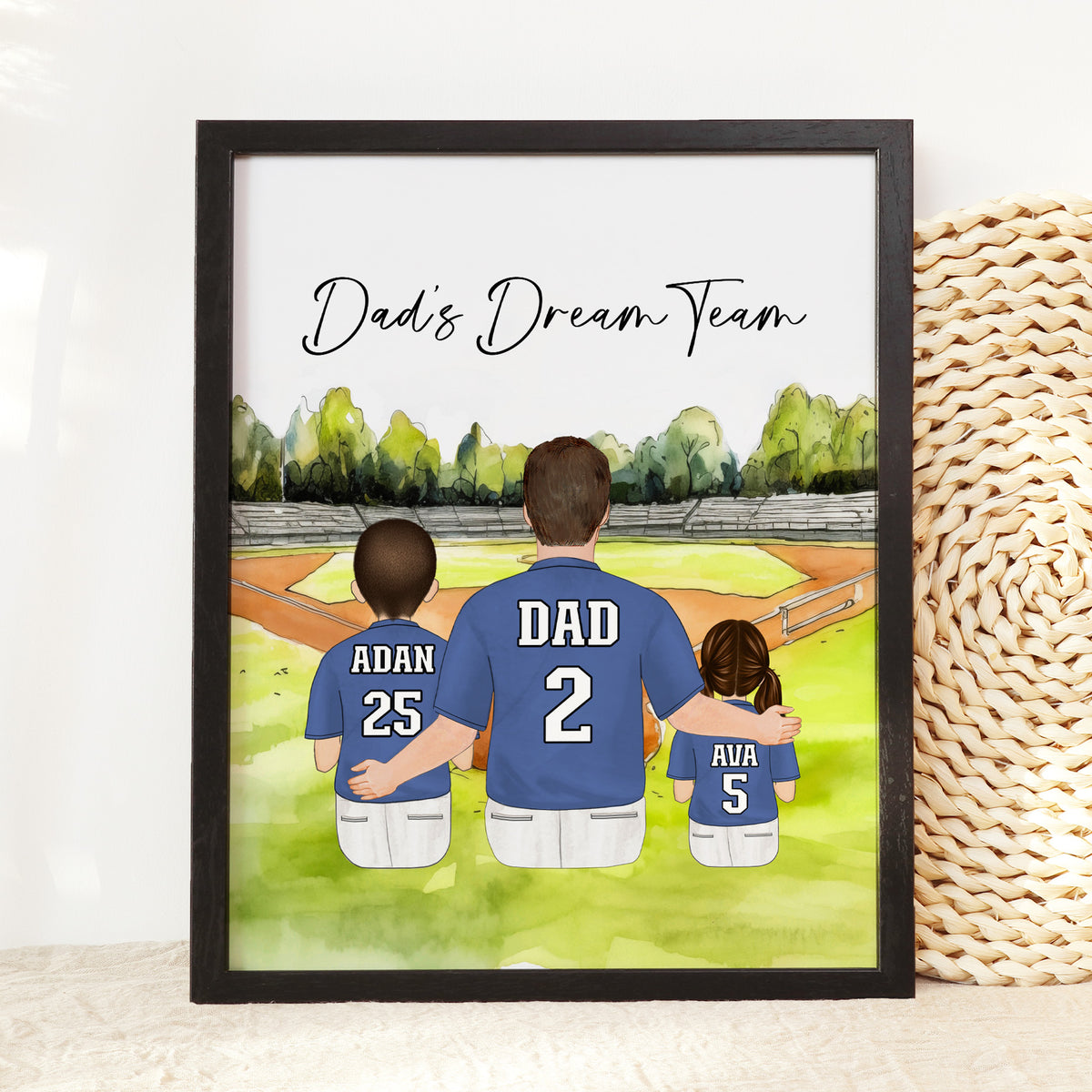 Custom Baseball Dad & Kids Portrait | Daddy's Dream Team