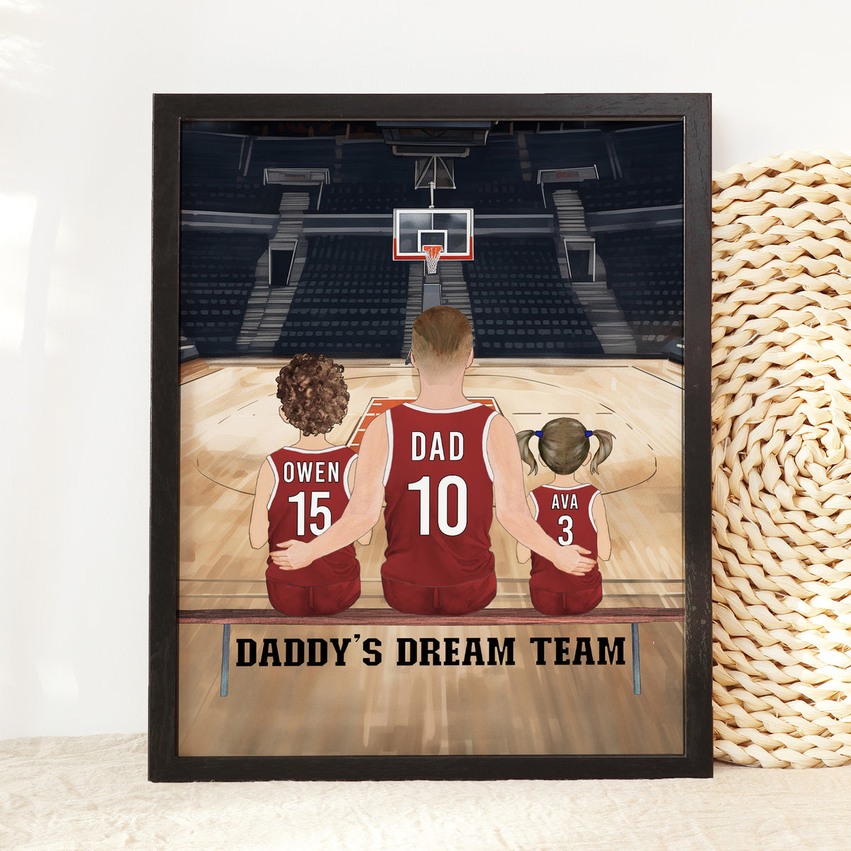 Custom Dad & Kids Basketball Portrait | Father's Day Sports Gift