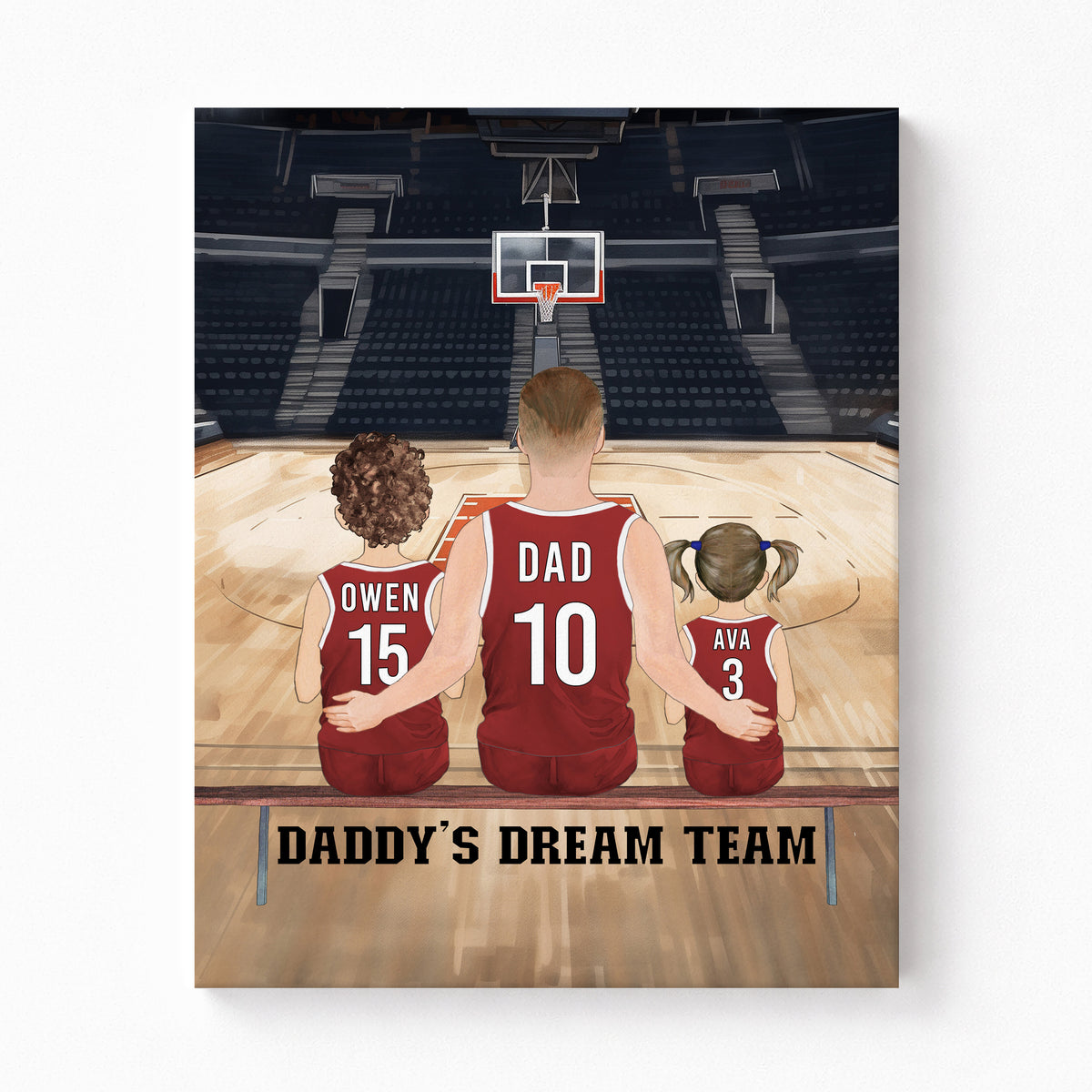 Custom Dad & Kids Basketball Portrait | Father's Day Sports Gift