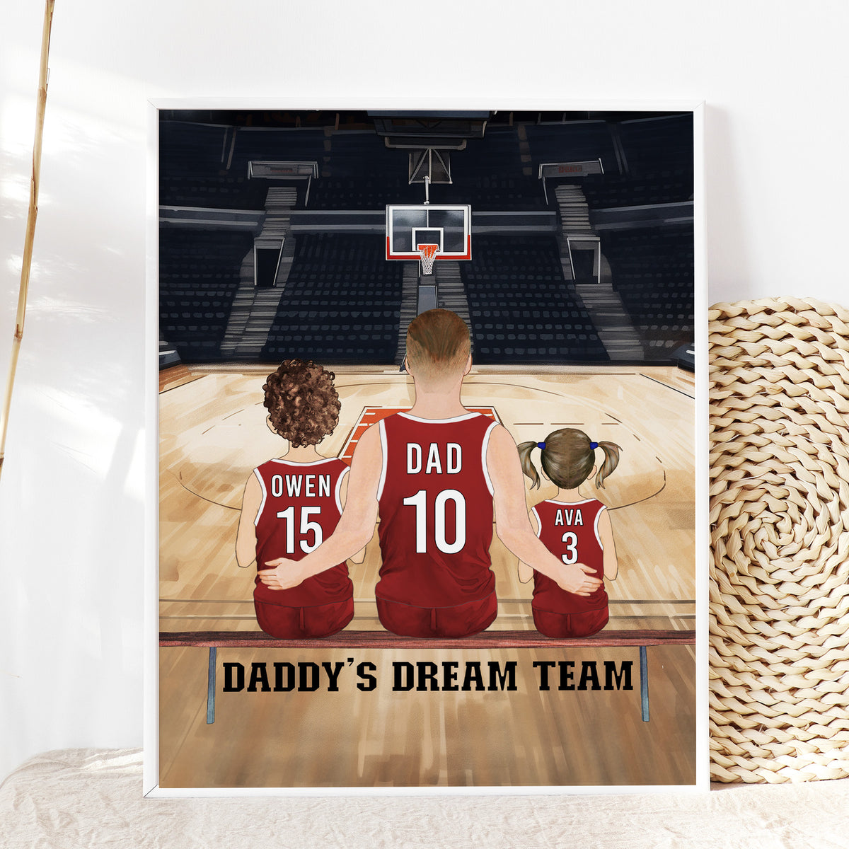 Custom Dad & Kids Basketball Portrait | Father's Day Sports Gift