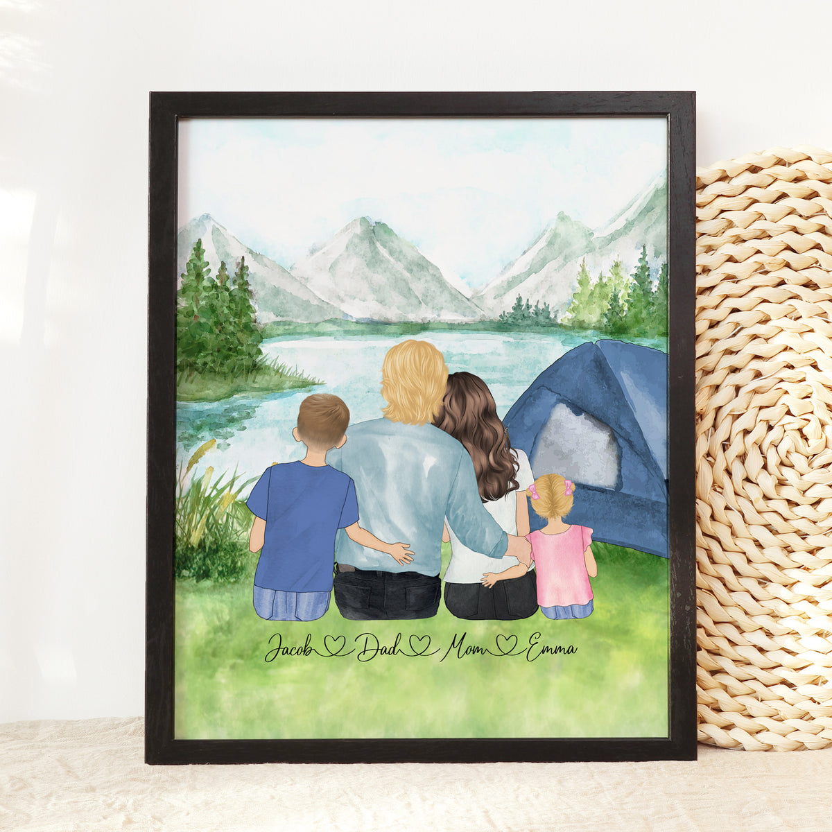 Custom Family Camping Portrait | Outdoor Adventure Family Gift