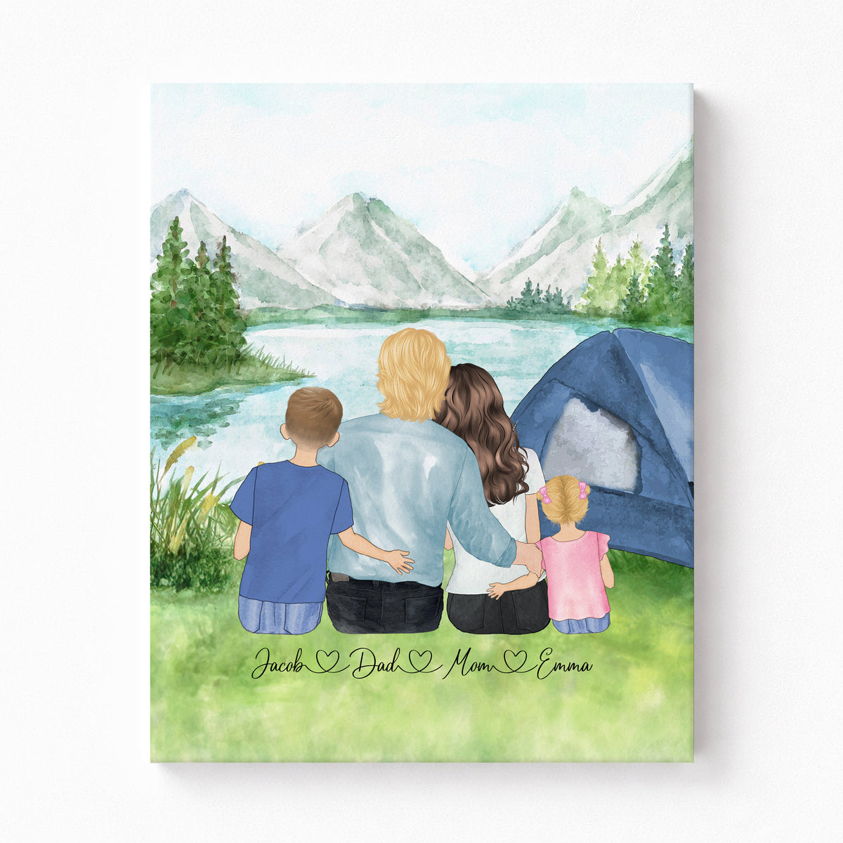 Custom Family Camping Portrait | Outdoor Adventure Family Gift