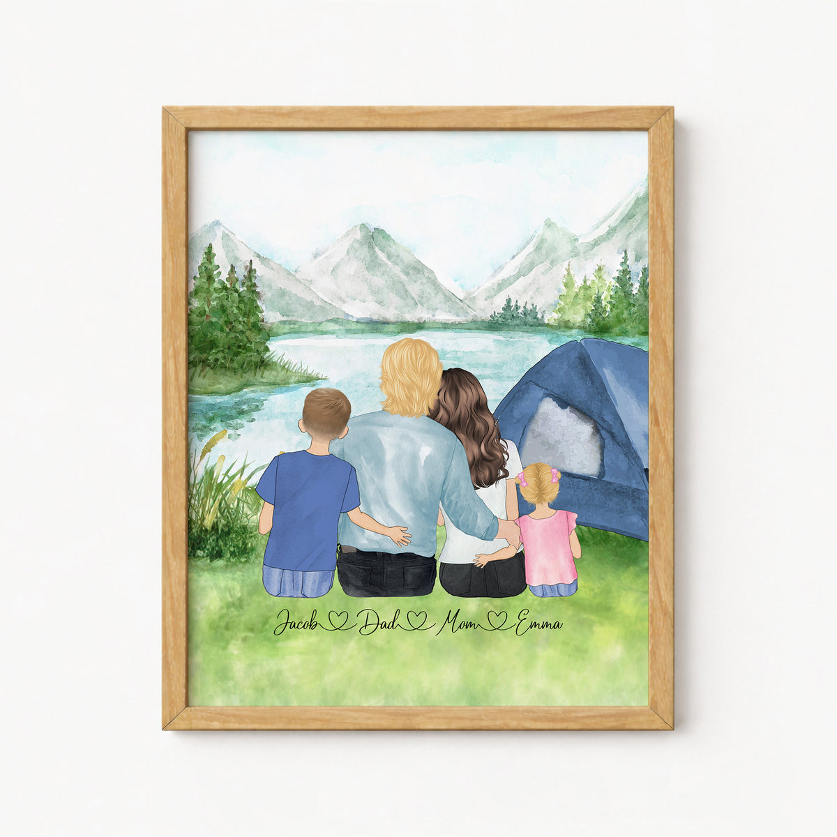 Custom Family Camping Portrait | Outdoor Adventure Family Gift