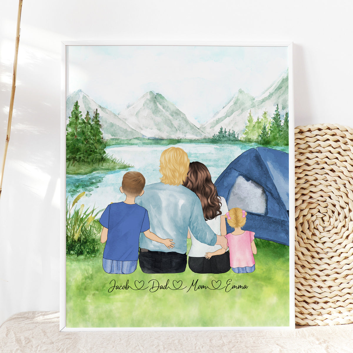Custom Family Camping Portrait | Outdoor Adventure Family Gift