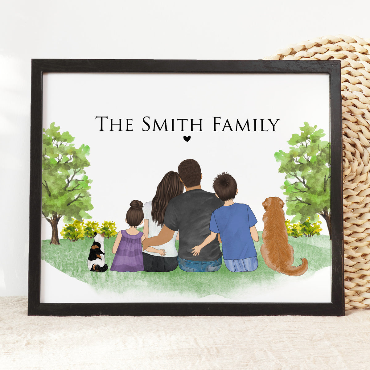 Custom Family Portrait with Pet | Christmas Gift for Family