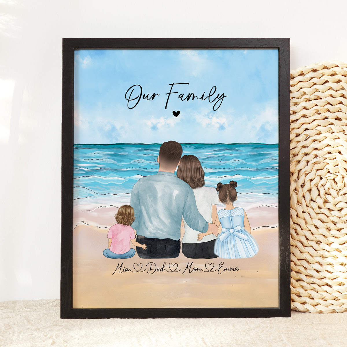 Custom Family Portrait with Children & Pet | Family Keepsake