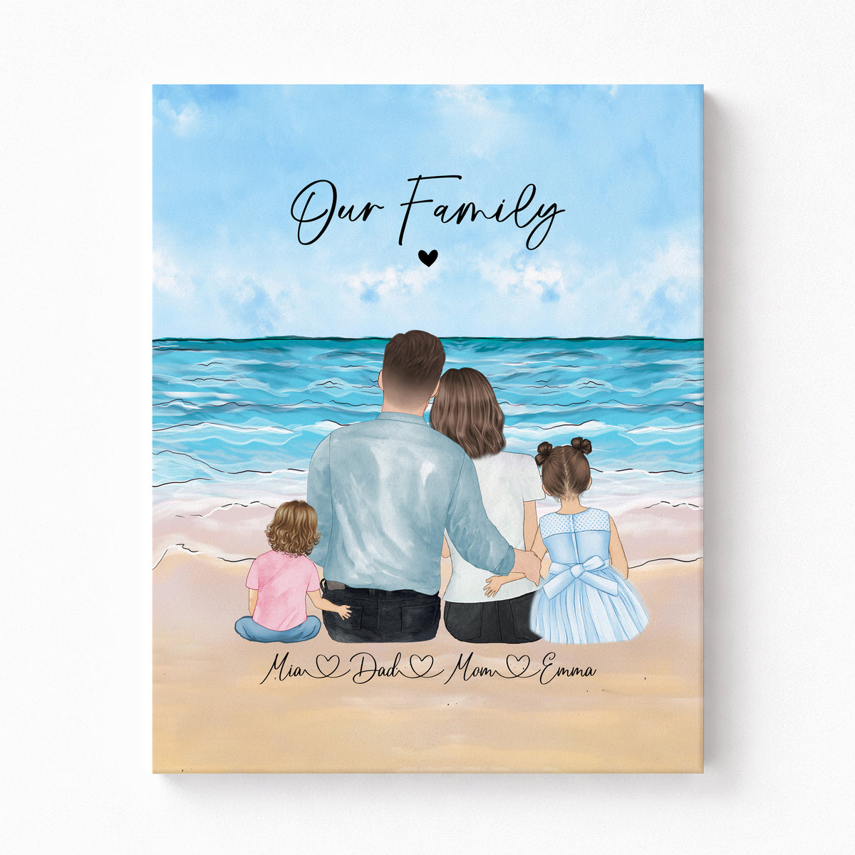 Custom Family Portrait with Children & Pet | Family Keepsake