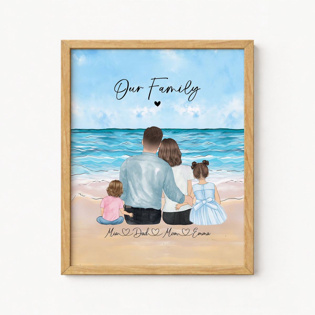 Custom Family Portrait with Children & Pet | Family Keepsake
