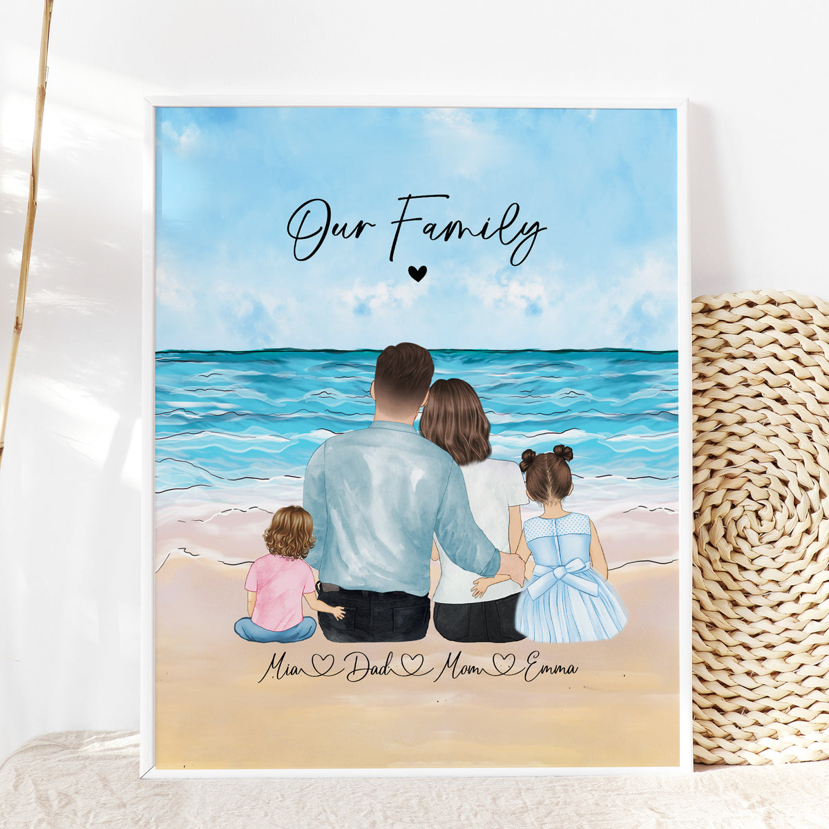 Custom Family Portrait with Children & Pet | Family Keepsake