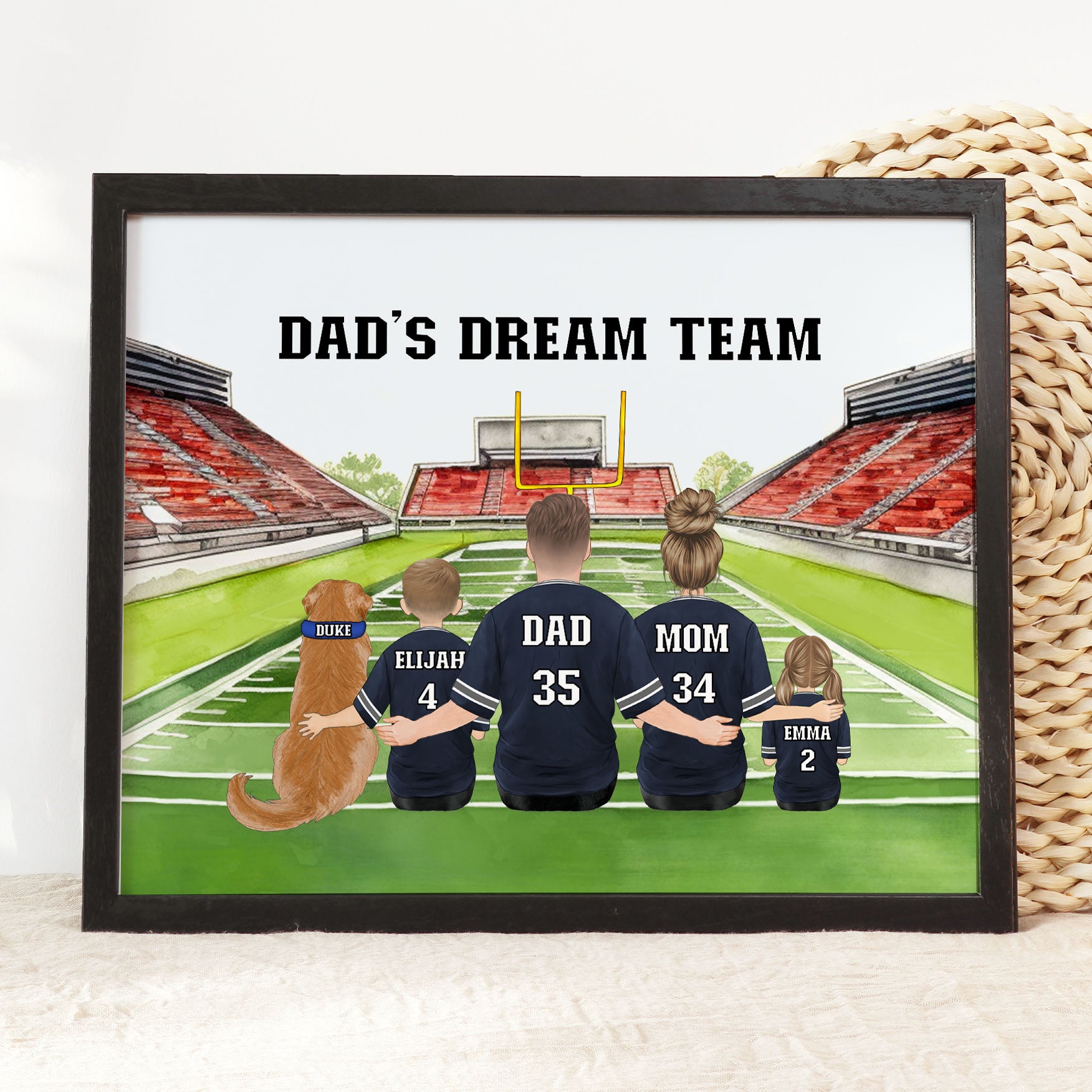 Dad Gifts Daddys Dream Team, Football Family Portrait, Custom Family Picture Cartoon Football Prints, Fathers Day Gift family picture