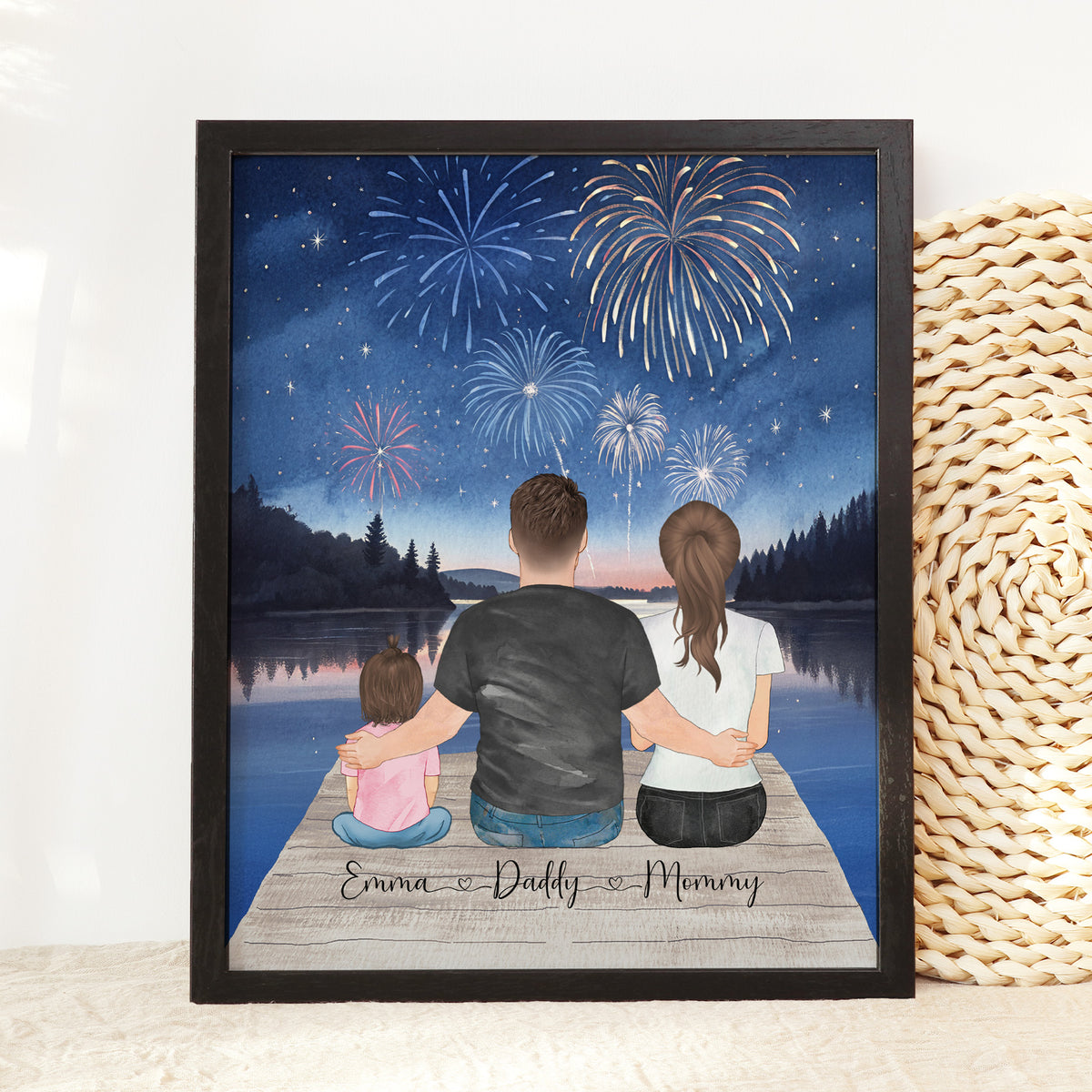 Custom Family Fireworks Portrait | 4th of July Family Gift