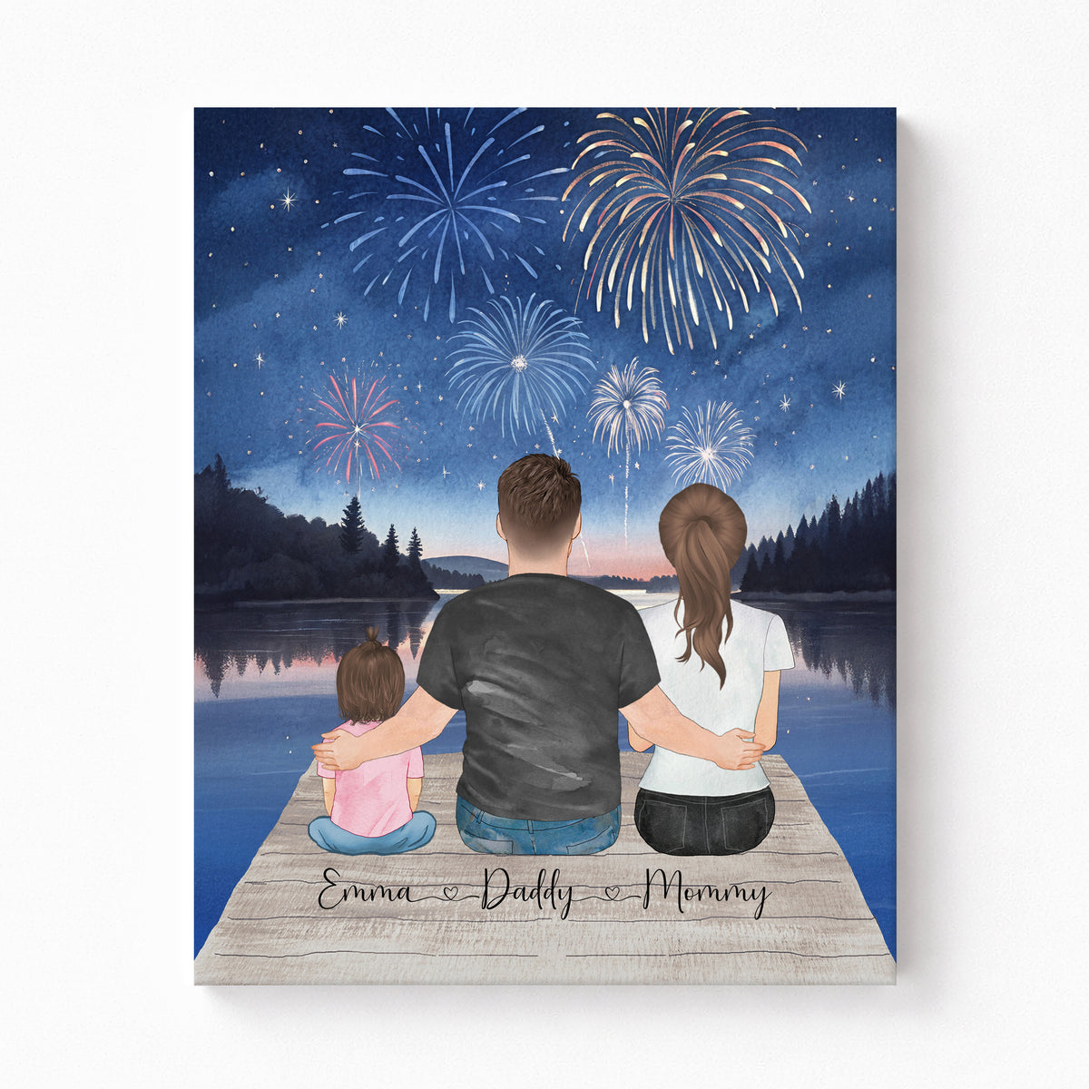 Custom Family Fireworks Portrait | 4th of July Family Gift