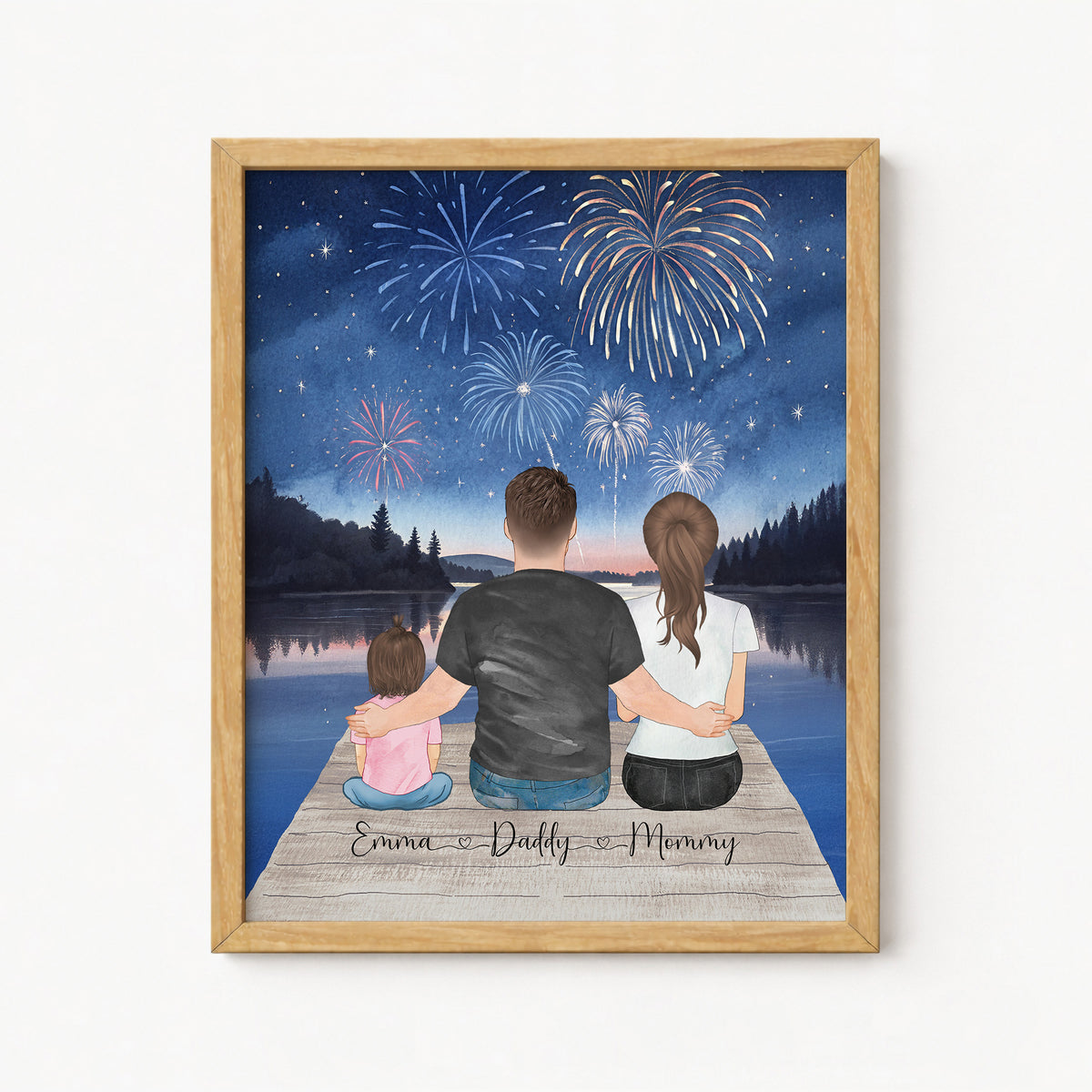 Custom Family Fireworks Portrait | 4th of July Family Gift