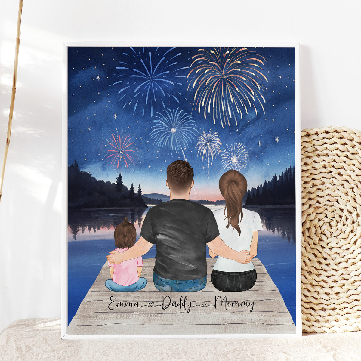 Custom Family Fireworks Portrait | 4th of July Family Gift