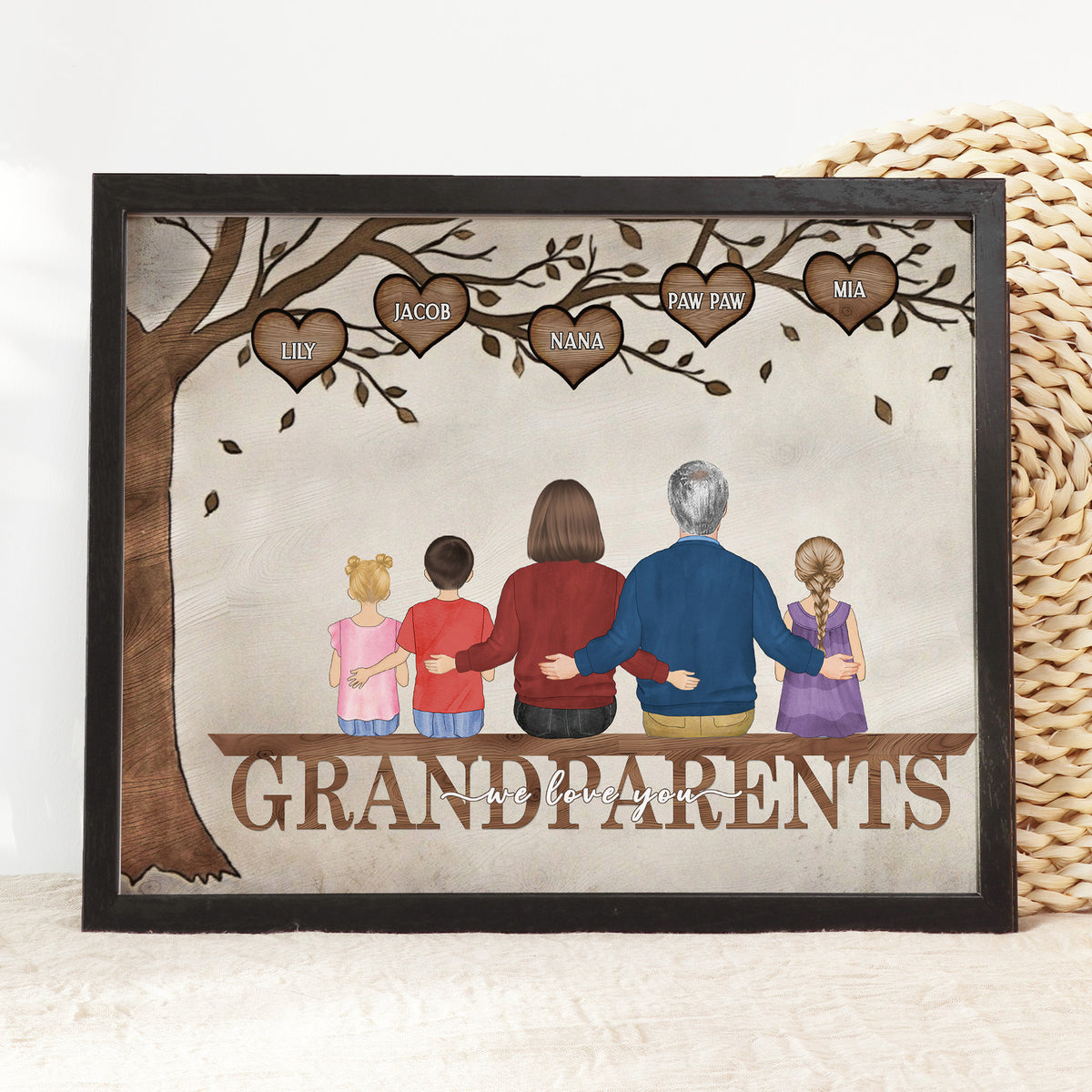 Custom Family Tree Portrait for Grandparents | Grandkids Gift