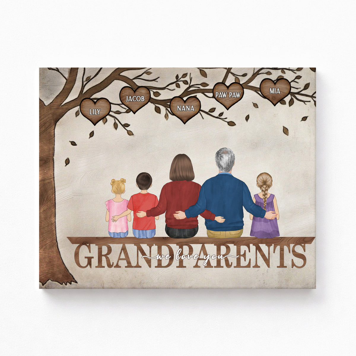 Custom Family Tree Portrait for Grandparents | Grandkids Gift