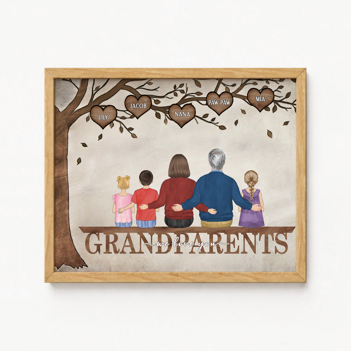 Custom Family Tree Portrait for Grandparents | Grandkids Gift