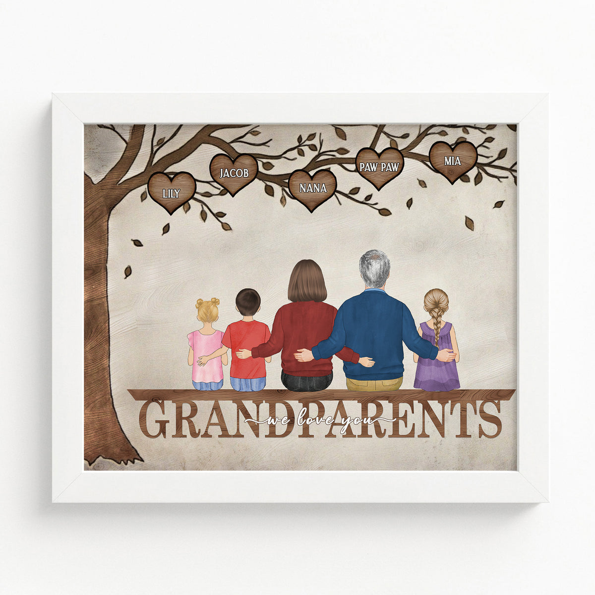 Custom Family Tree Portrait for Grandparents | Grandkids Gift