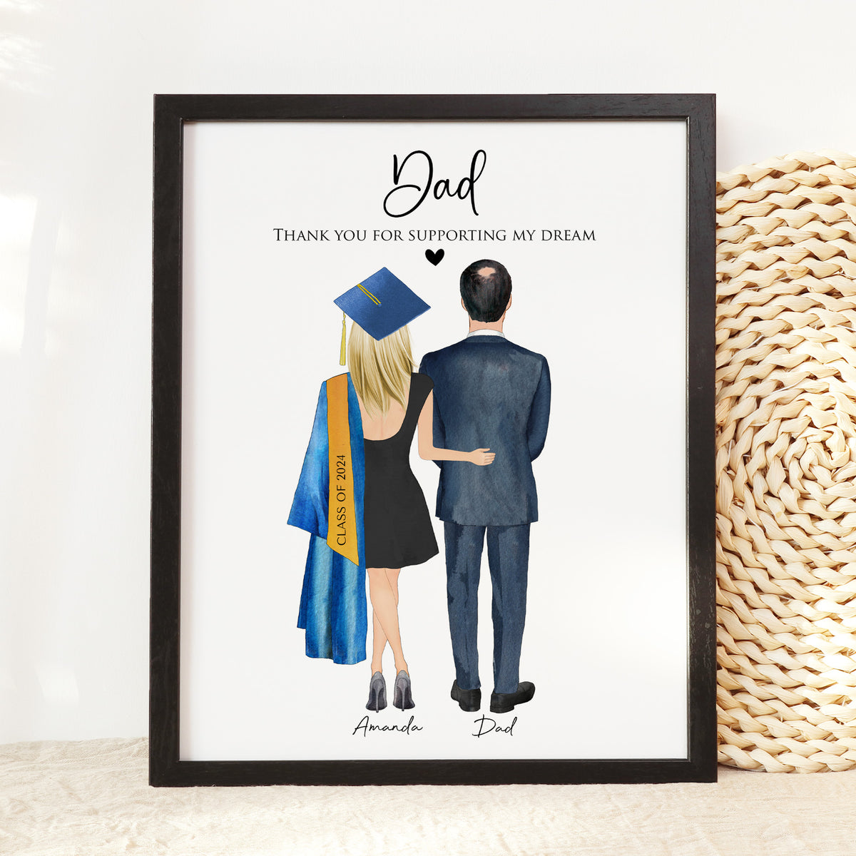 Custom Graduation Portrait with Dad & Daughter | Keepsake Gift