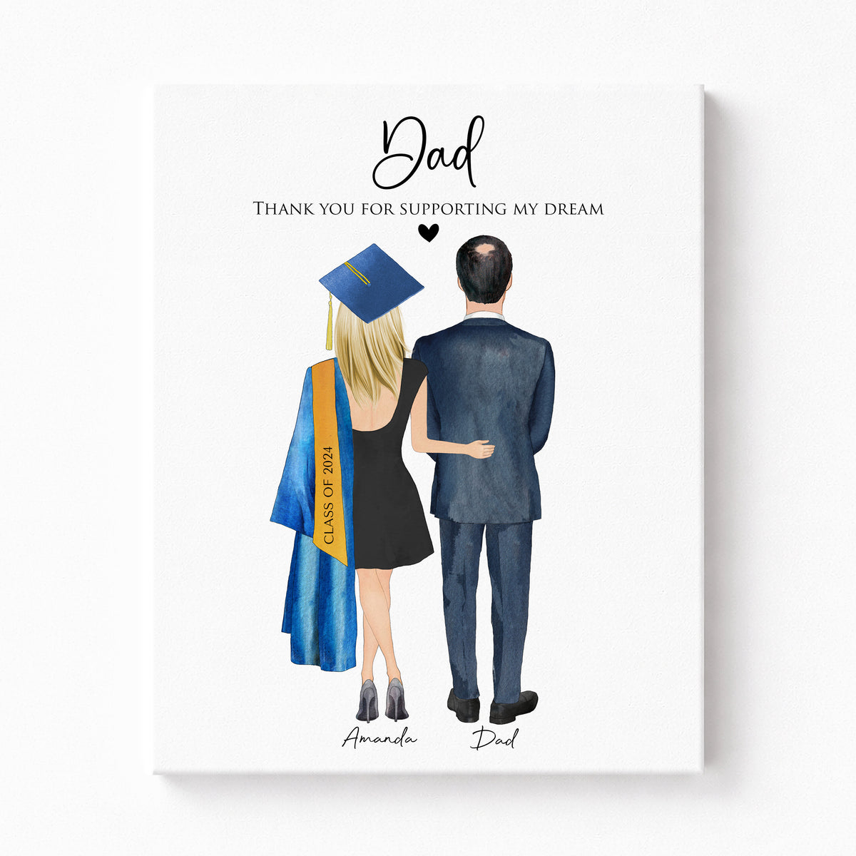 Custom Graduation Portrait with Dad & Daughter | Keepsake Gift