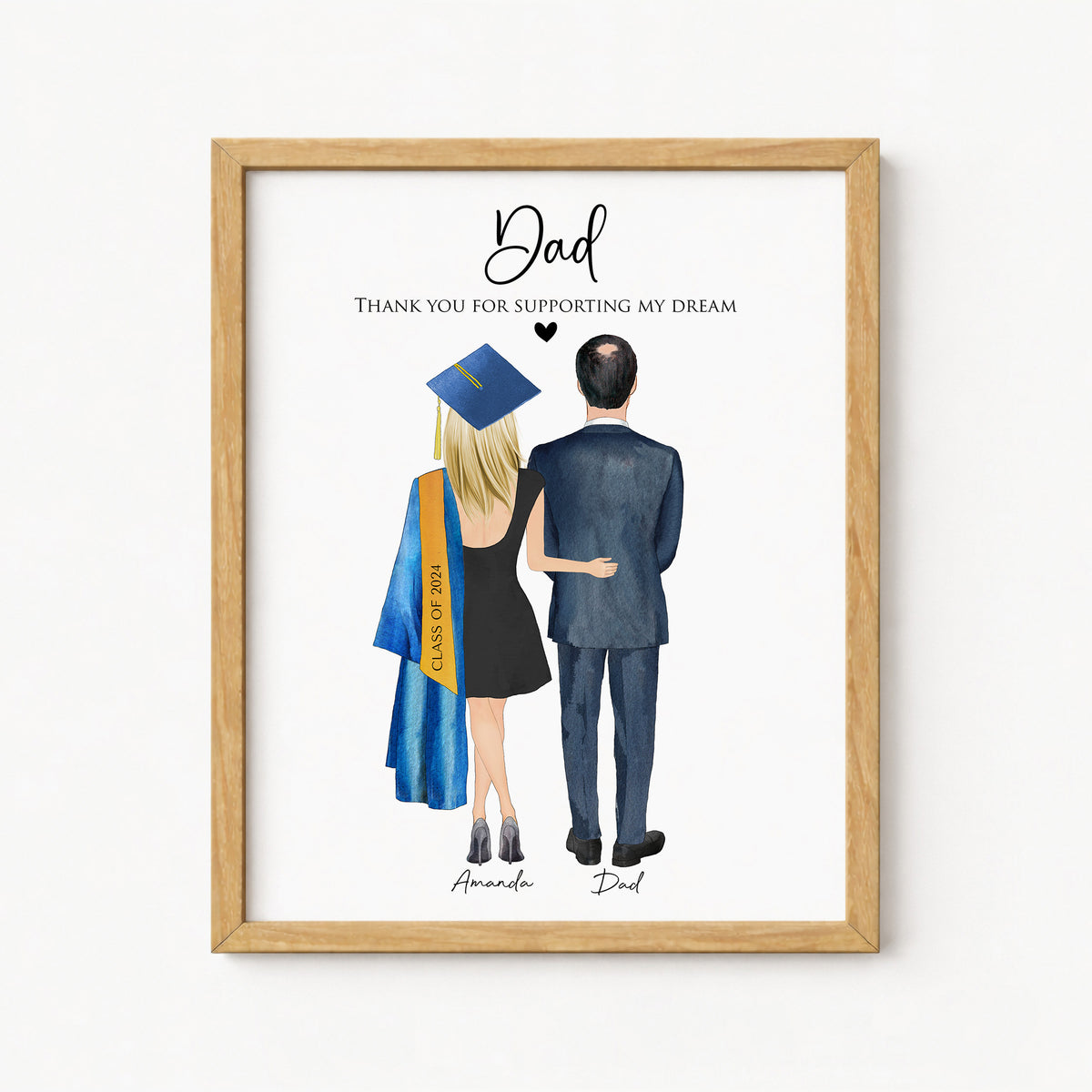 Custom Graduation Portrait with Dad & Daughter | Keepsake Gift