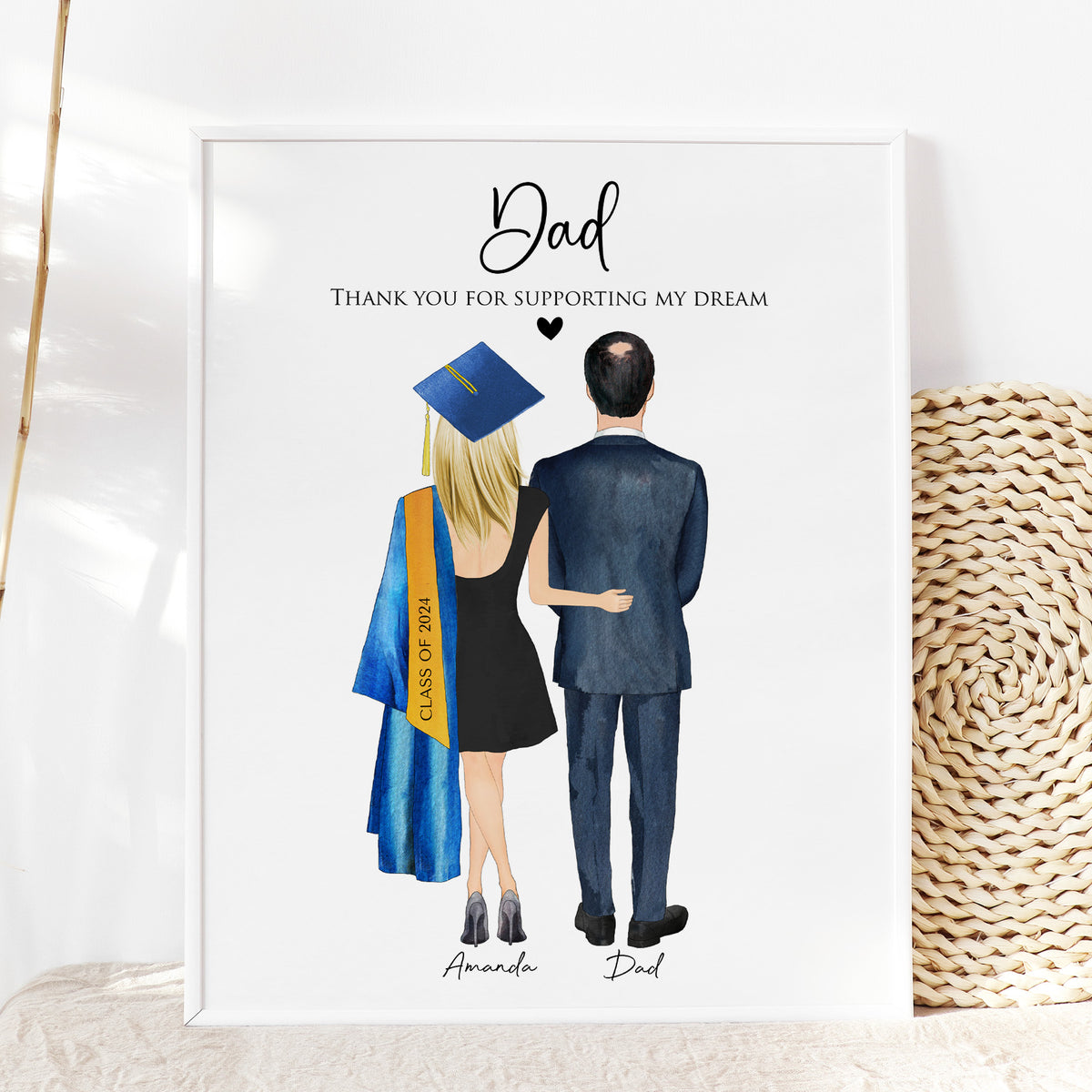 Custom Graduation Portrait with Dad & Daughter | Keepsake Gift