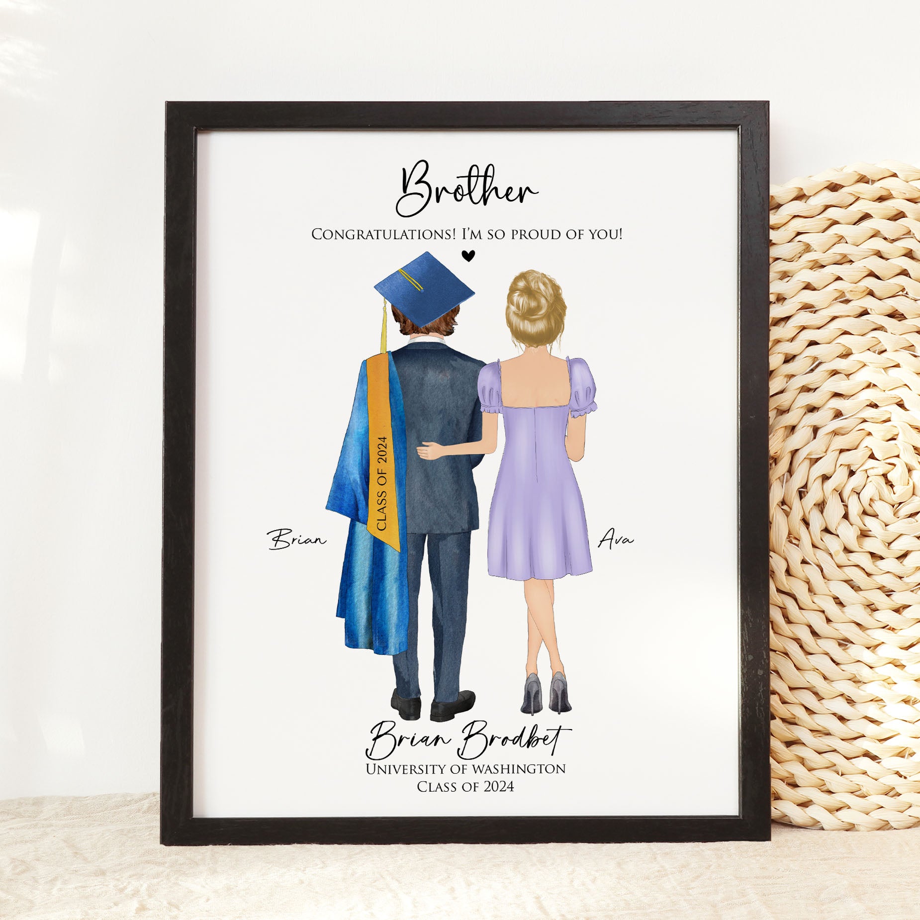 Brother Graduation Print Gifts, Big Brother Gift from sister, Custom Digital Portrait Poster, High School, College Graduation 2023 Gift