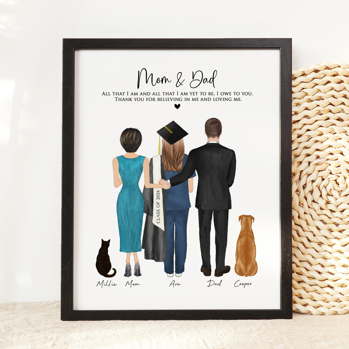 Custom Nurse Graduation Portrait with Parents | Nurse Gift